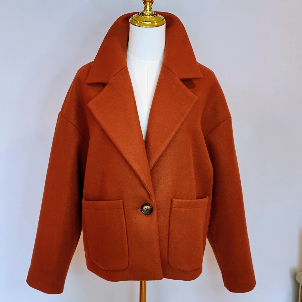 Elodie Cropped Peacoat In Rust/Brown Size X Small Fit Is Oversized